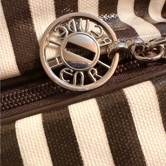 Vintage signature Henri Bendel Brown & White Striped Hanging Toiletry Bag - Picture 7 of 8
